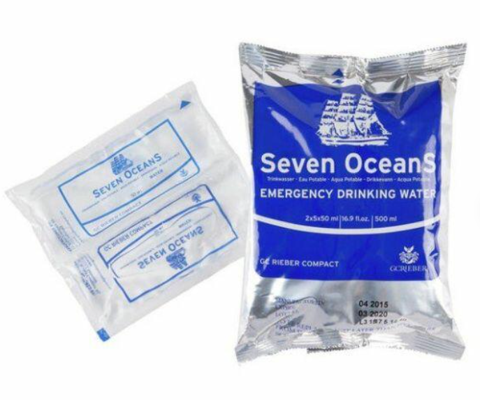 Seven Oceans drinking water 500ml in bag - shelf life 2030